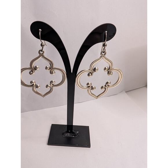 Brighton Dangle Earrings 2in Silver Tone Elegant Quatrefoil Design - Picture 1 of 3